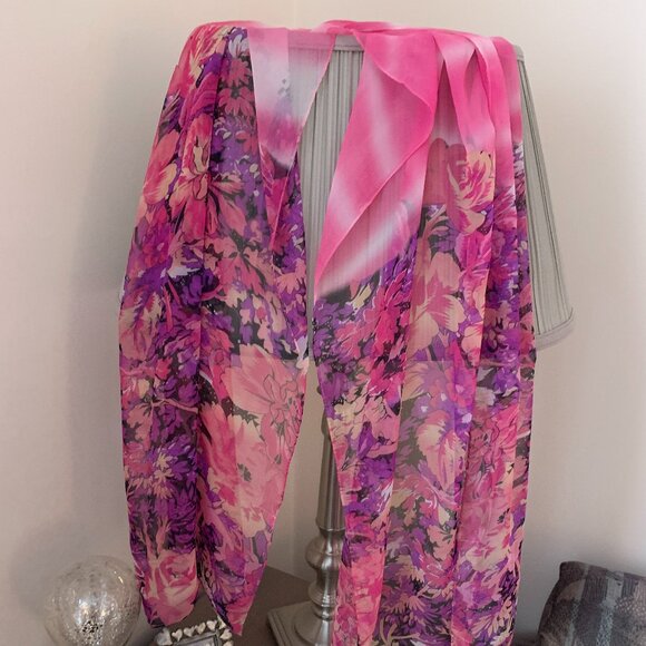 Pink Floral Silk Scarf - Picture 4 of 5